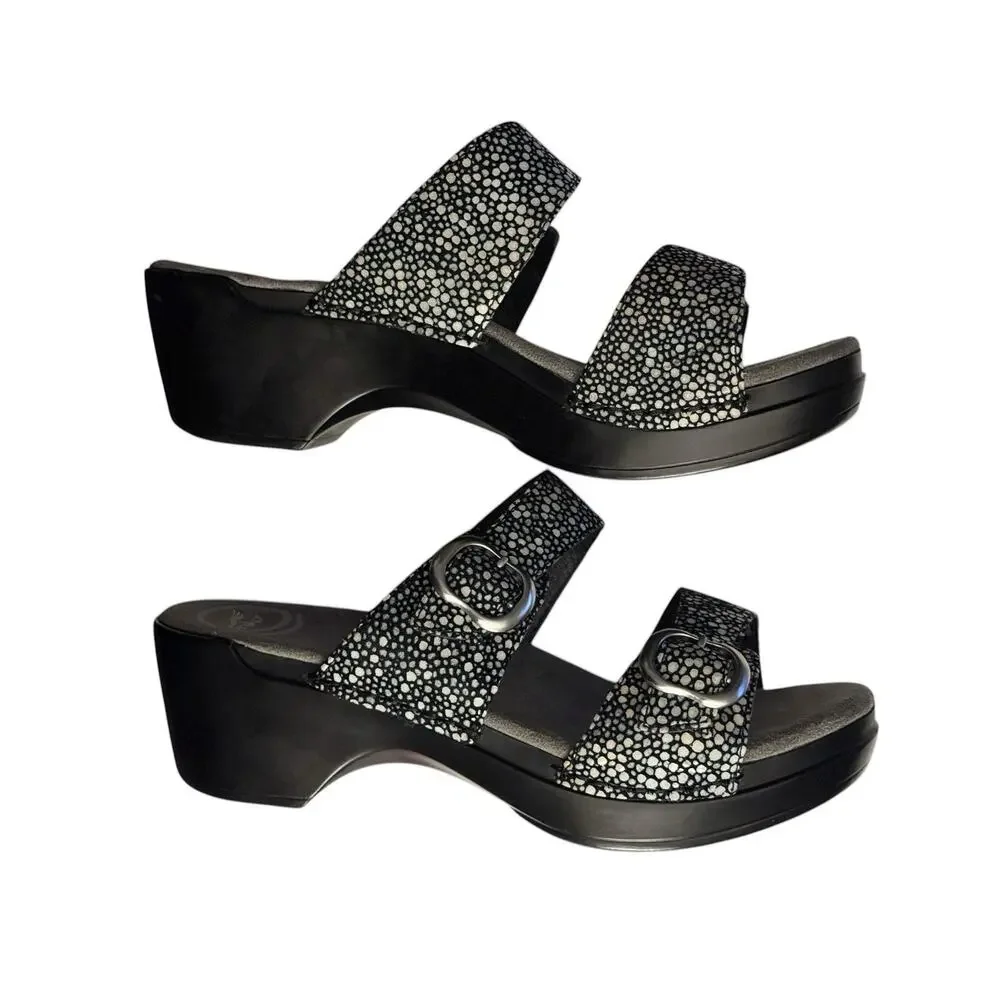 Dansko Sophie Sandals Black Two Strap Buckle Slide Clog 38 Dark Gray Speckle